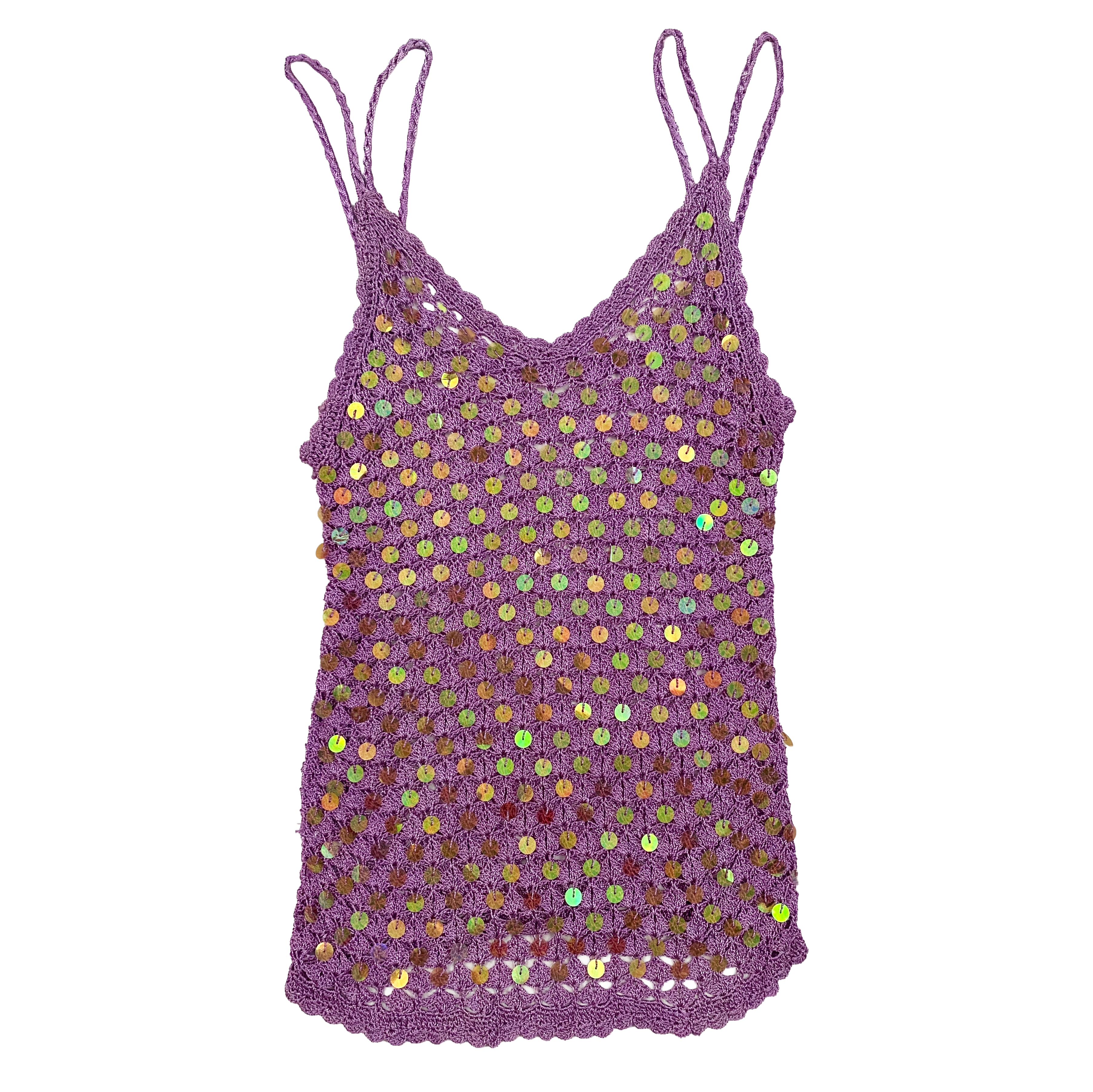 Vintage Lilac Purple Sequin Crochet Top (XS)