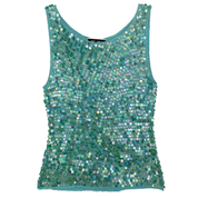 Vintage Aquamarine Sequin Knit Tank Top (S/M)