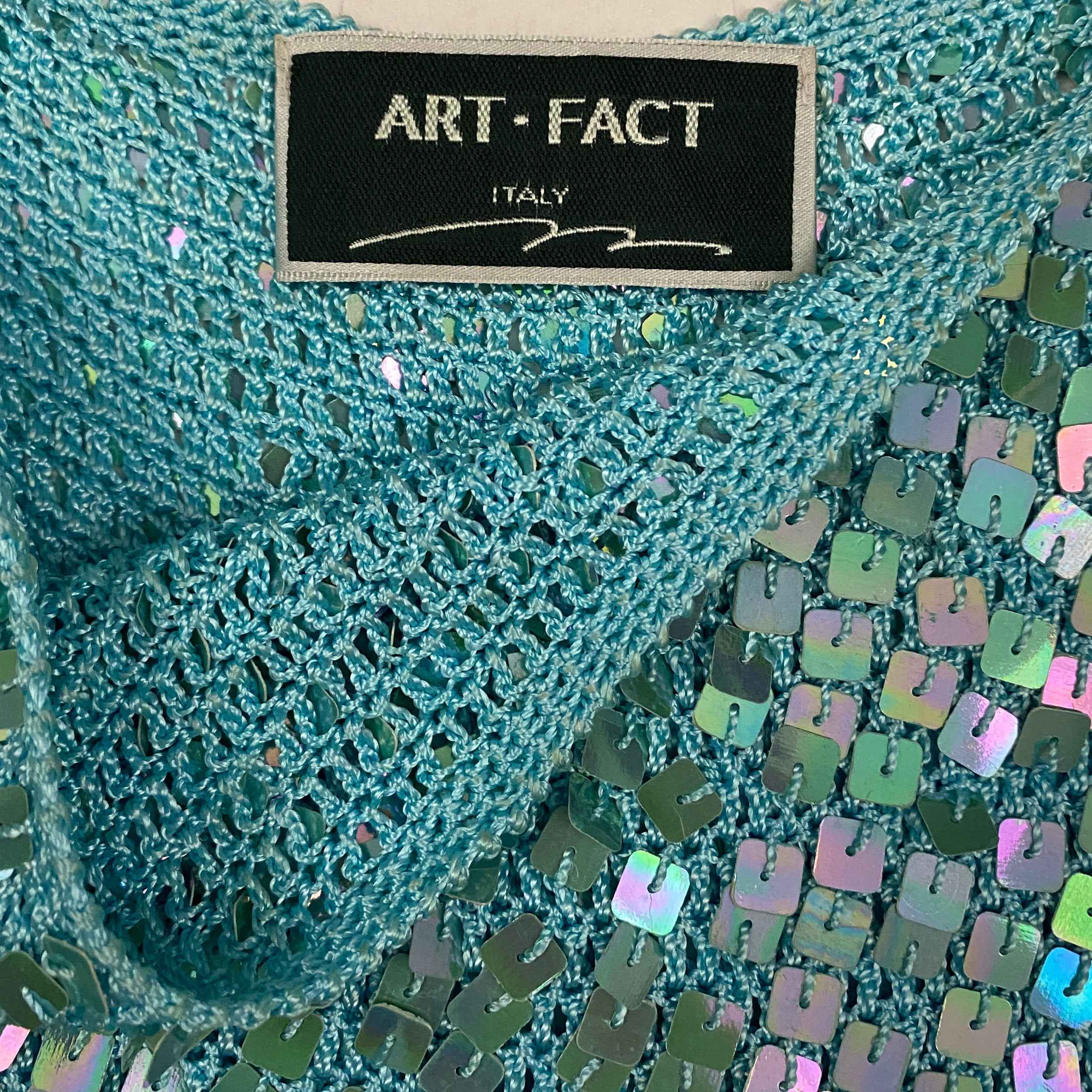 Vintage Aquamarine Sequin Knit Tank Top (S/M)
