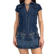 Embellished Micro Mini Denim Dress (XS)