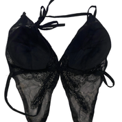 Vintage Padded Black Backless Embellished Butterfly Halter Top (S)