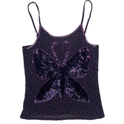 Vintage Purple Butterfly Embellished Mesh Tank Top (S)