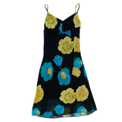 2000s Black Floral Print Midi Dress (XS)