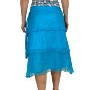 Blue Sequin Silk Midi Skirt (XS)