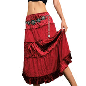 Cherry Red Tiered Midi Skirt (S/M)