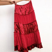 Cherry Red Tiered Midi Skirt (S/M)