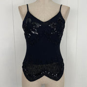 Vintage Black Embellished Mesh Tank Top (S)