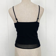 Vintage Black Embellished Mesh Tank Top (S)