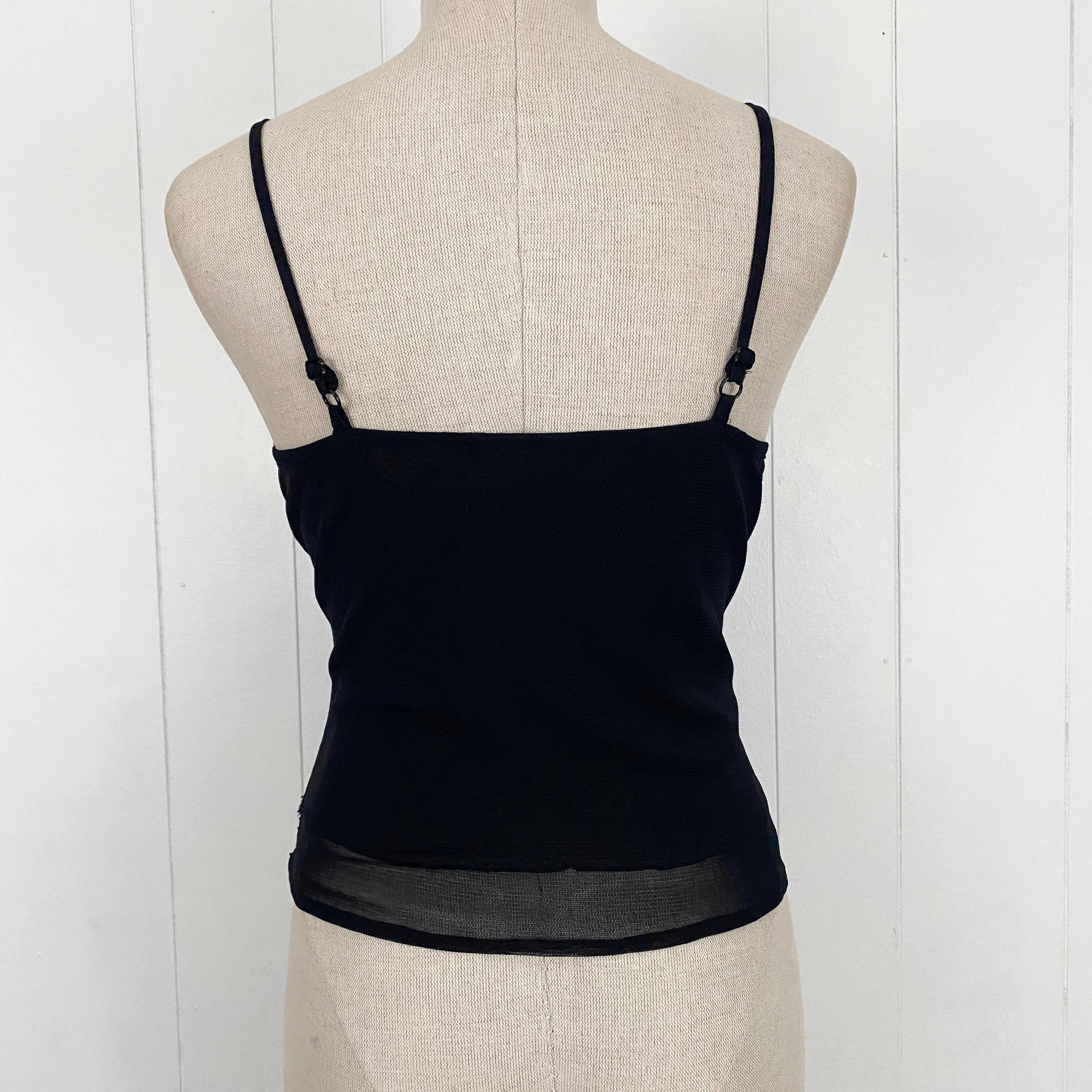 Vintage Black Embellished Mesh Tank Top (S)