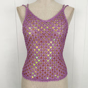 Vintage Lilac Purple Sequin Crochet Top (XS)