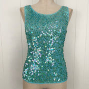 Vintage Aquamarine Sequin Knit Tank Top (S/M)