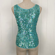 Vintage Aquamarine Sequin Knit Tank Top (S/M)