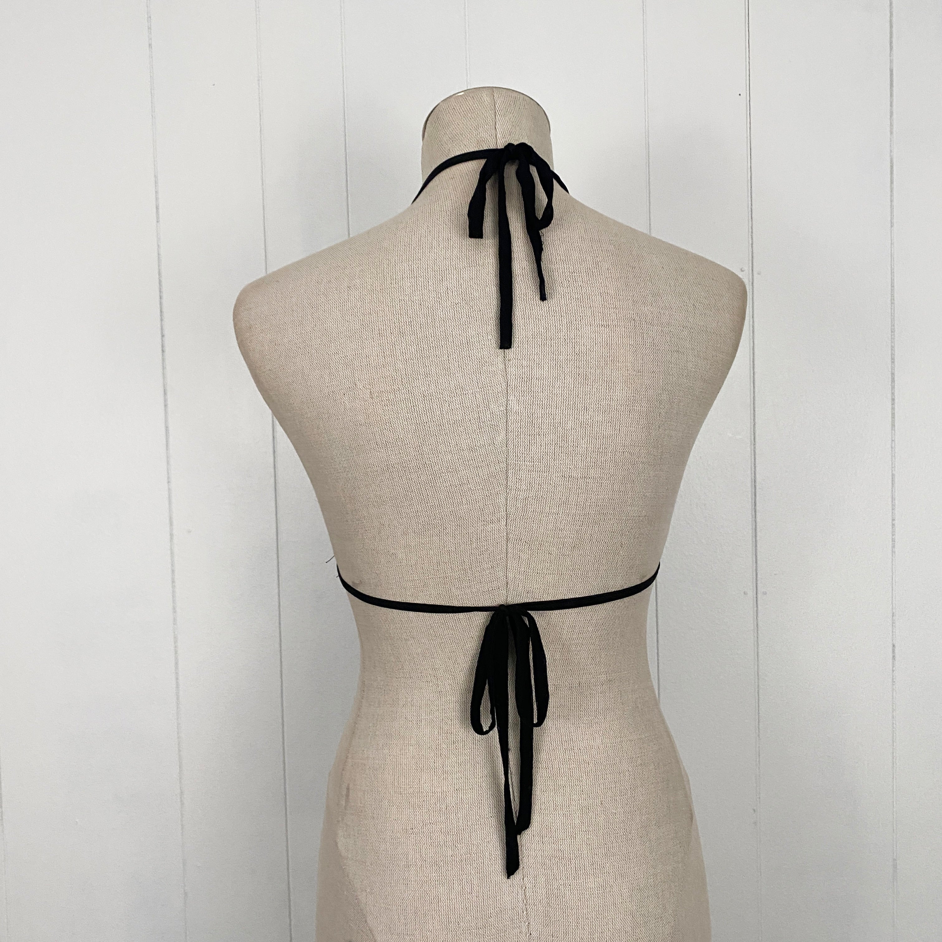 Vintage Padded Black Backless Embellished Butterfly Halter Top (S)