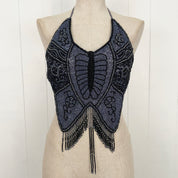 Vintage Silver Gray Butterfly Embellished Backless Halter Top (XS/S)