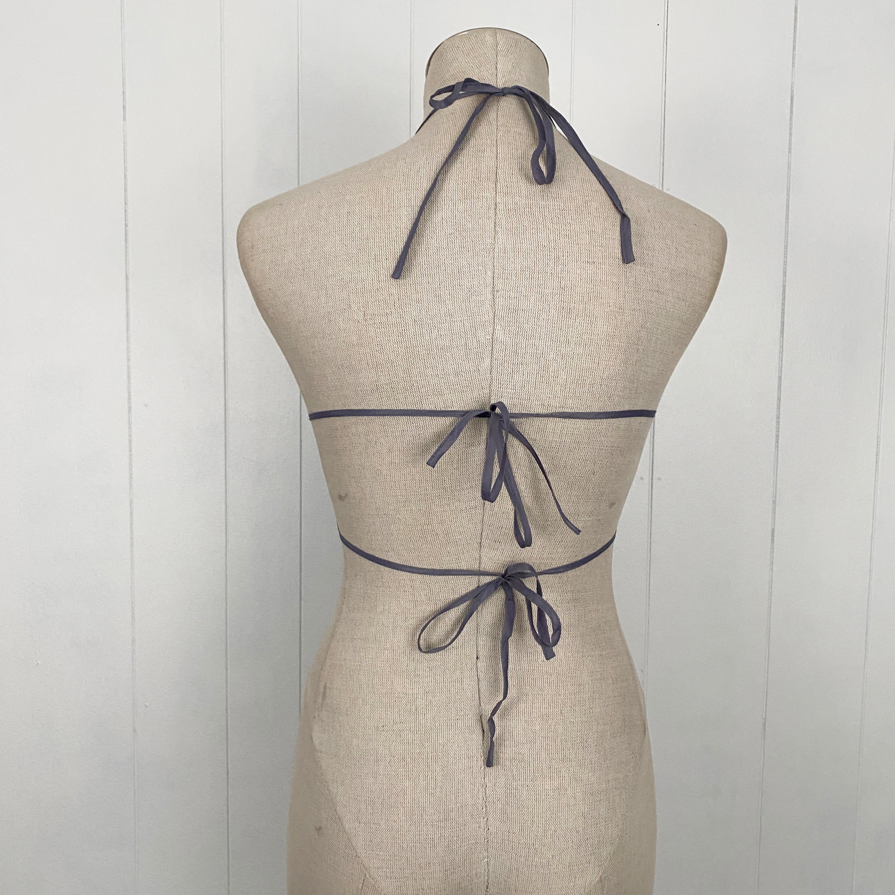 Vintage Silver Gray Butterfly Embellished Backless Halter Top (XS/S)