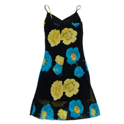 2000s Black Floral Print Midi Dress (XS)