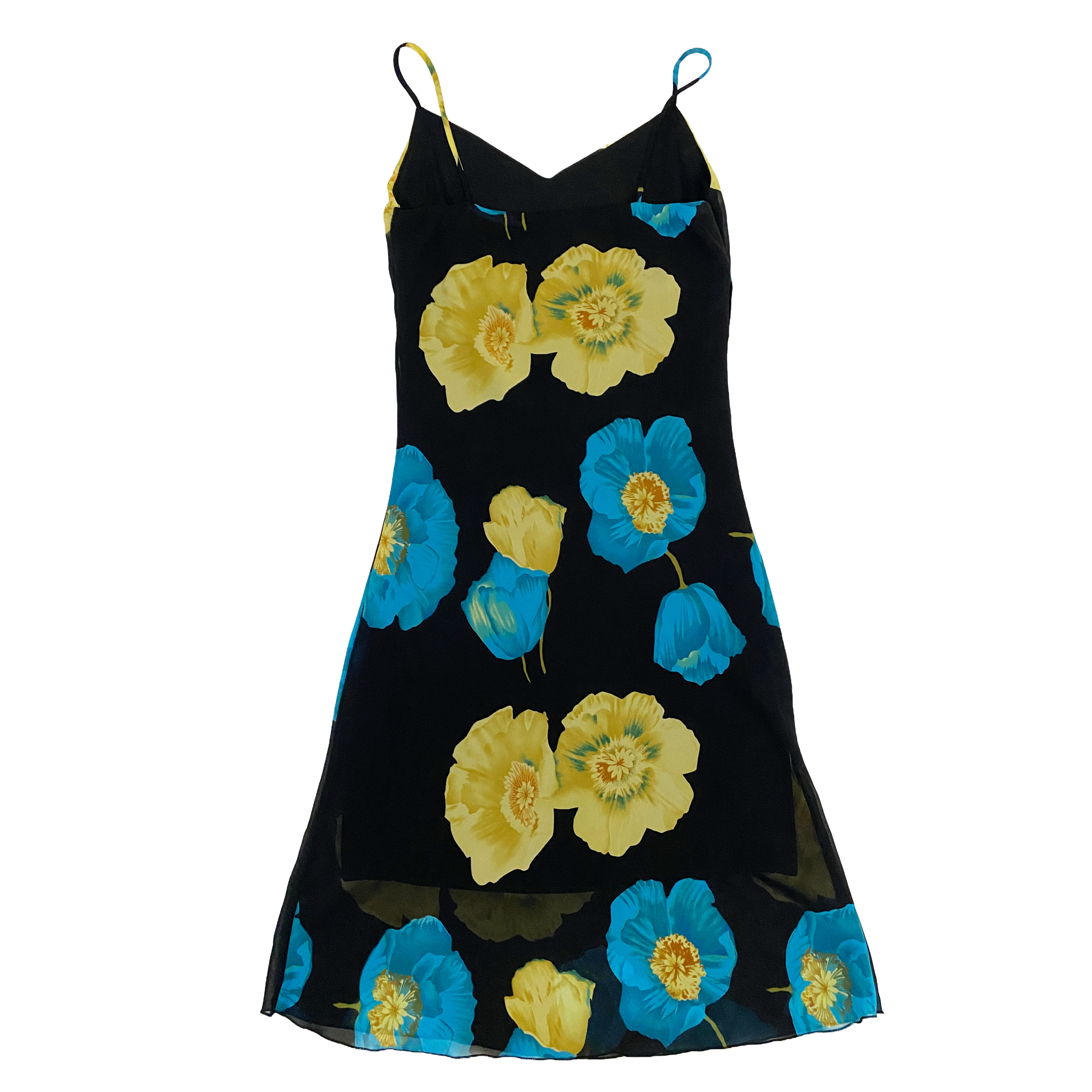 2000s Black Floral Print Midi Dress (XS)