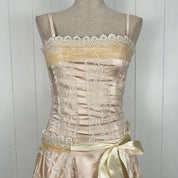 2000s Romantic Champagne Lace Corset Midi Dress (XS)