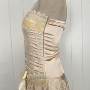 2000s Romantic Champagne Lace Corset Midi Dress (XS)