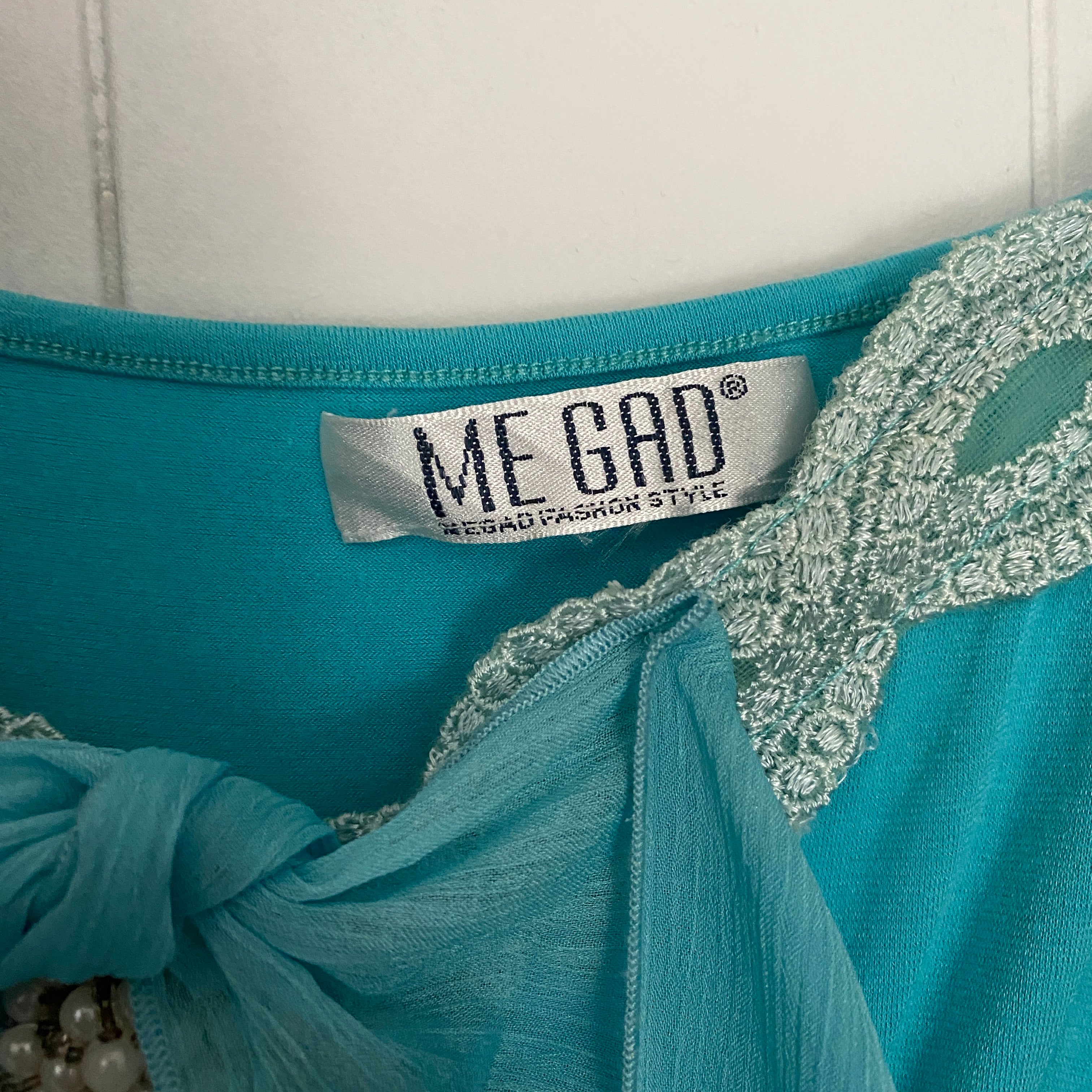 2000s Aqua Chiffon Whimsy Fairy Top (L)