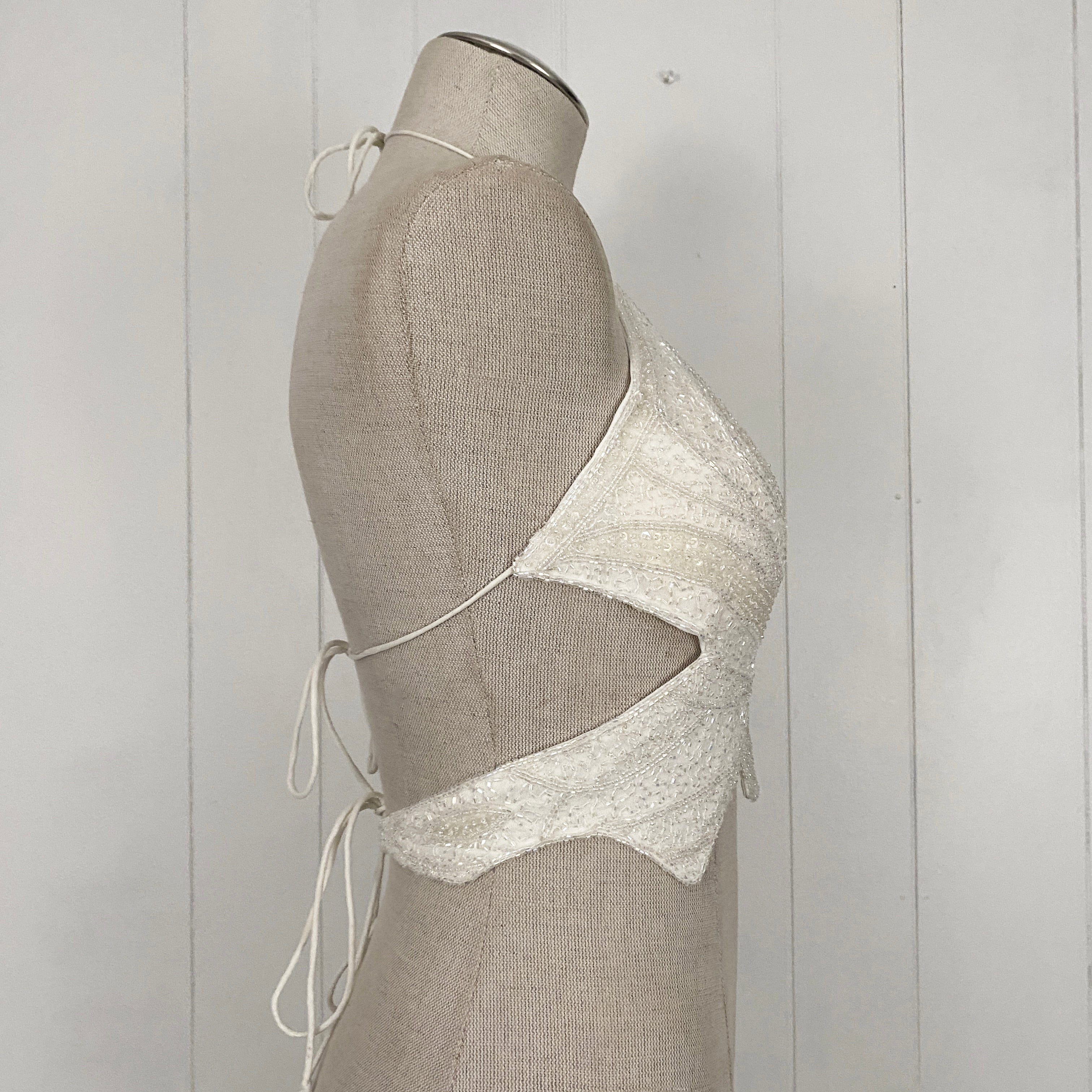 Vintage White Backless Embellished Butterfly Halter Top (S)
