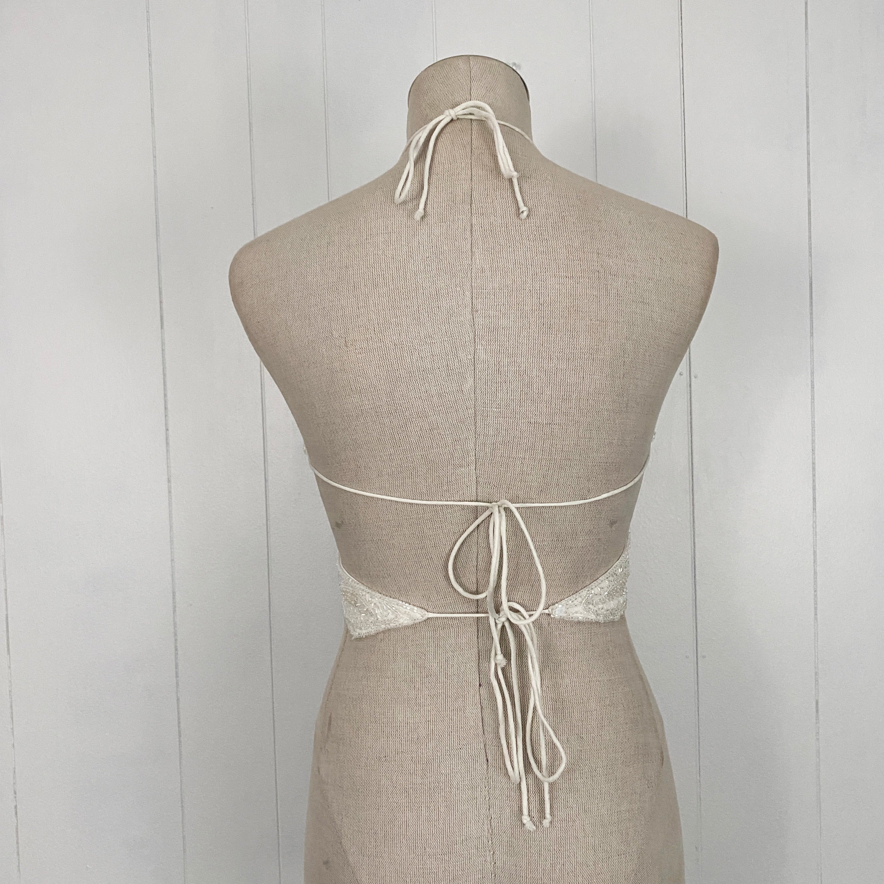 Vintage White Backless Embellished Butterfly Halter Top (S)