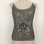 Vintage Silver Gray Knit Embellished Tank Top (S/M)