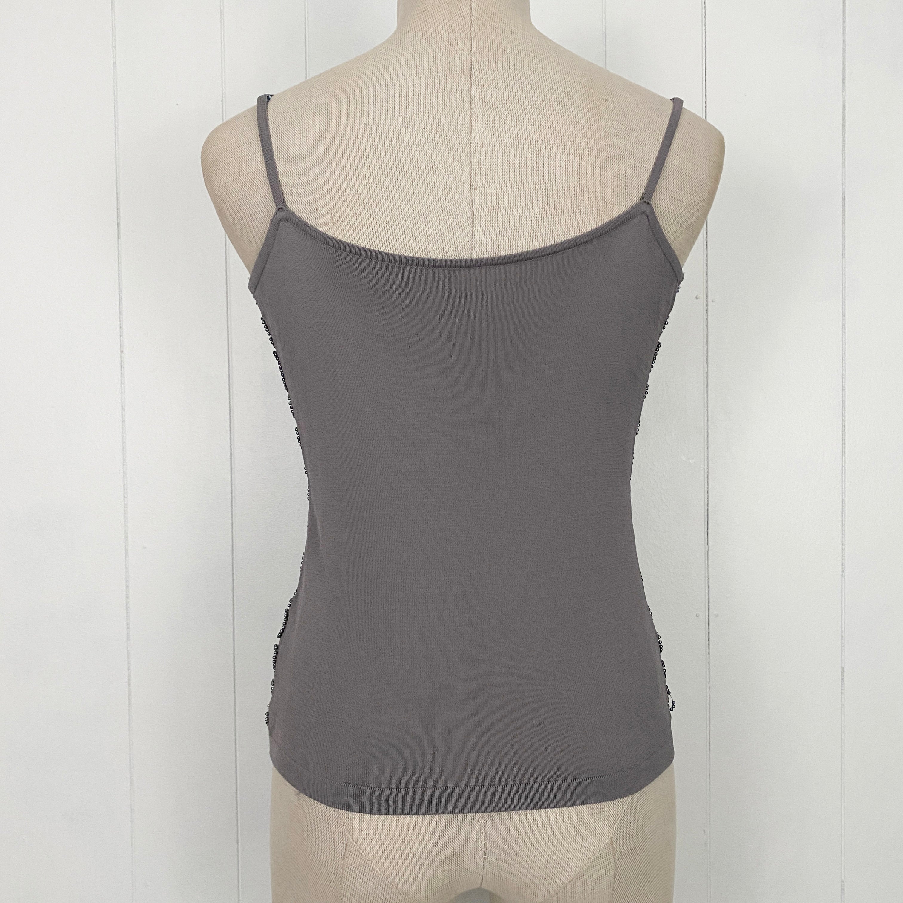 Vintage Silver Gray Knit Embellished Tank Top (S/M)