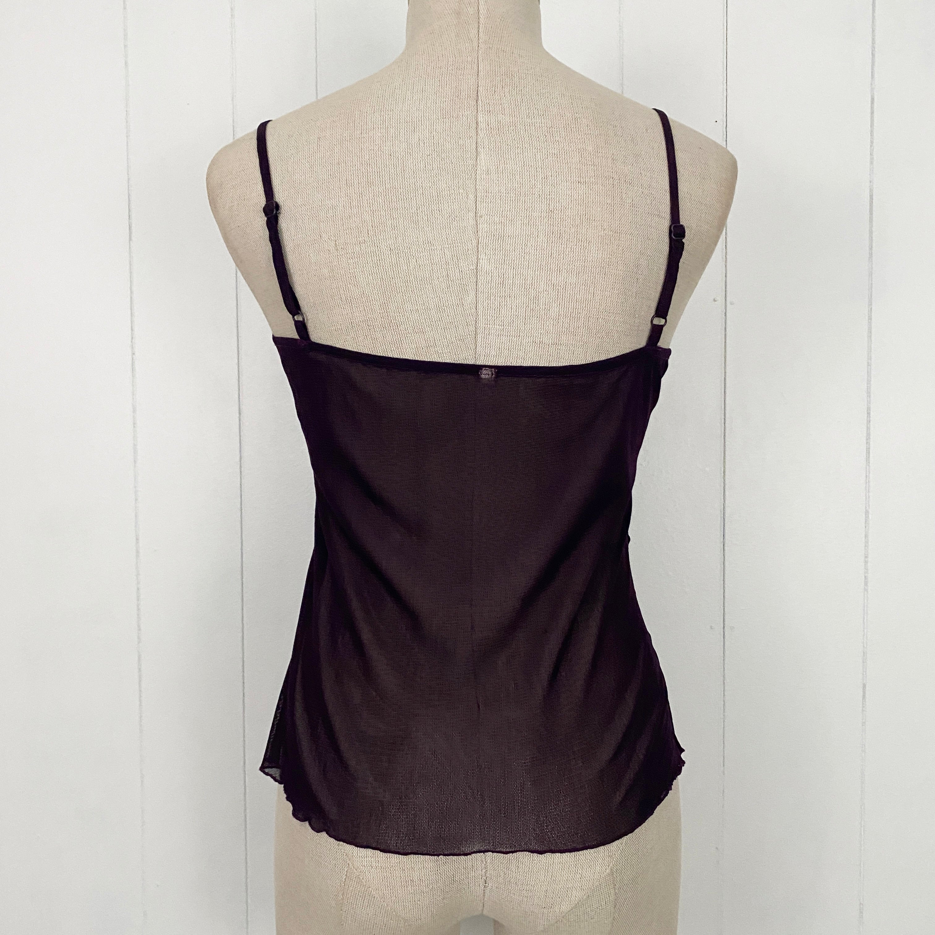 Vintage Purple Leaf Embellished Mesh Tank Top (S)