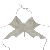 Vintage White Backless Embellished Butterfly Halter Top (S)