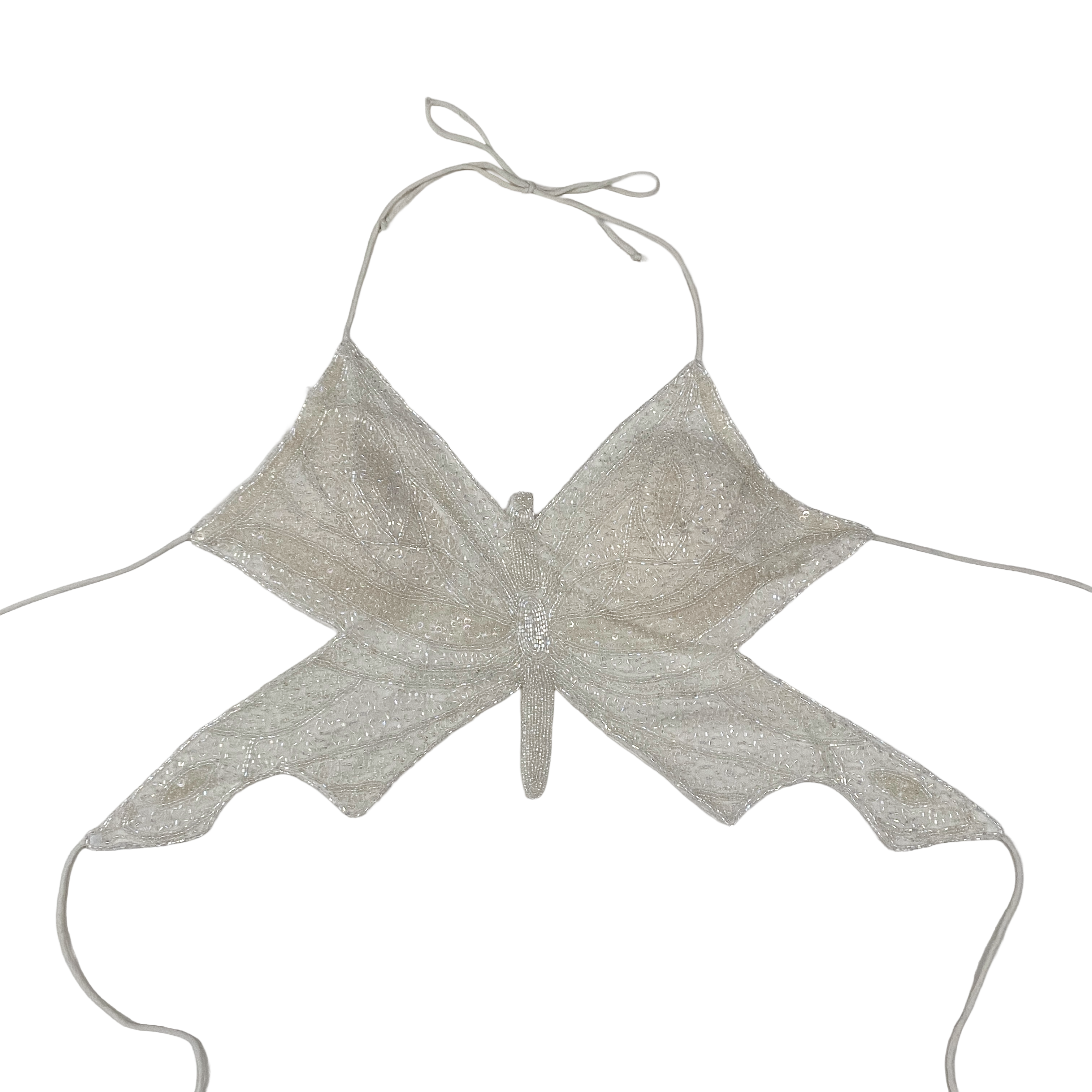 Vintage White Backless Embellished Butterfly Halter Top (S)