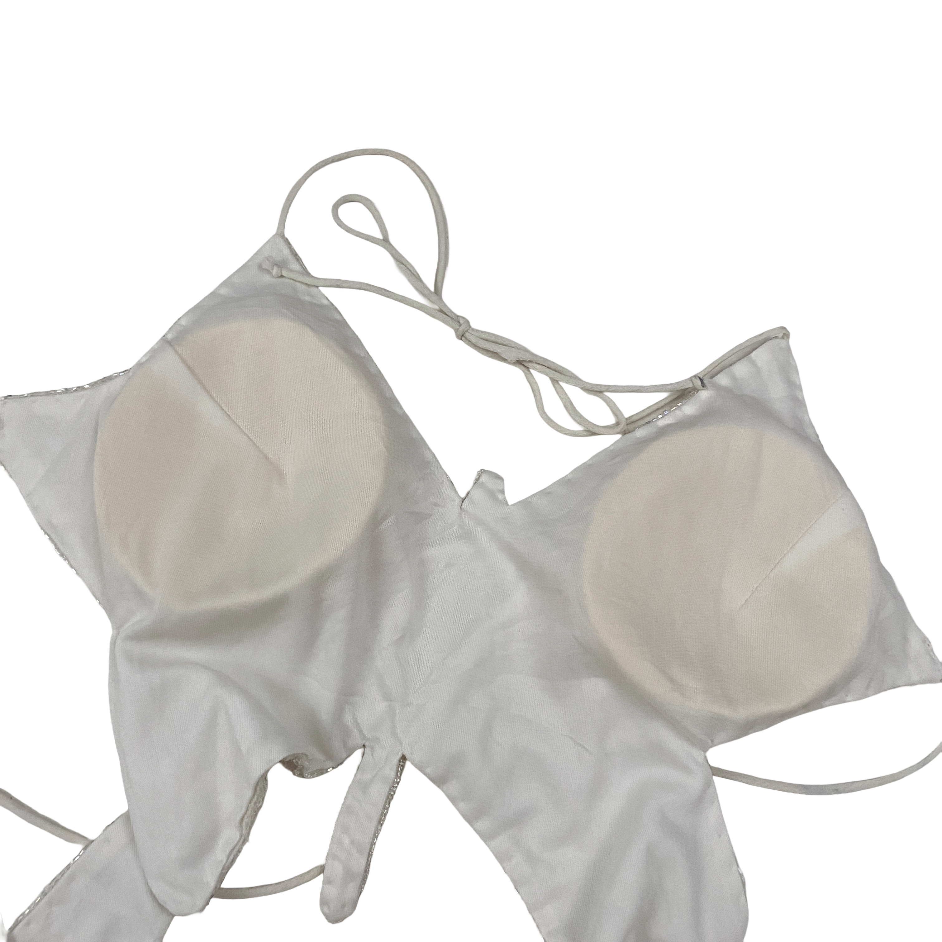 Vintage White Backless Embellished Butterfly Halter Top (S)