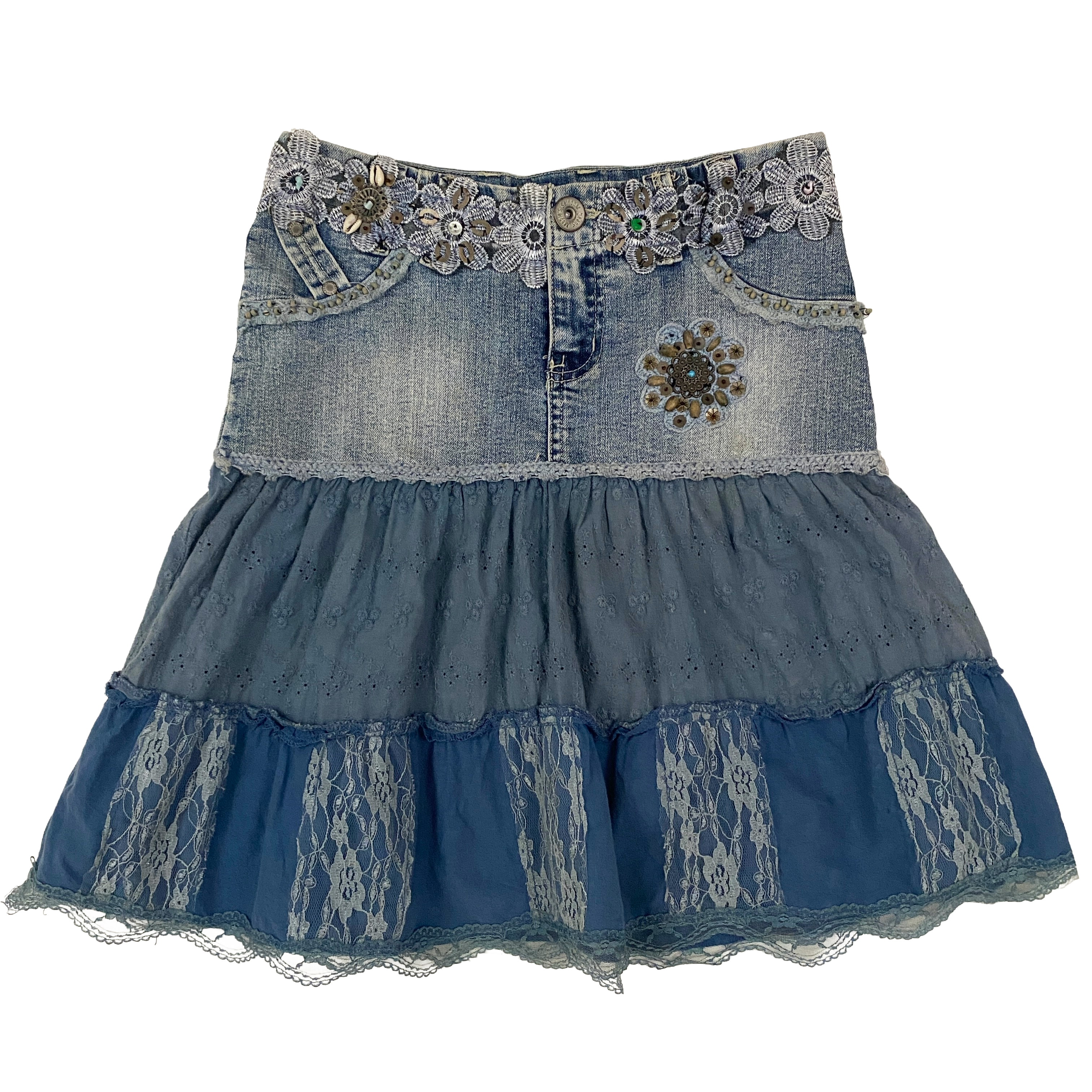 2000s Boho Fairy Embellished Tiered Skirt (XS)
