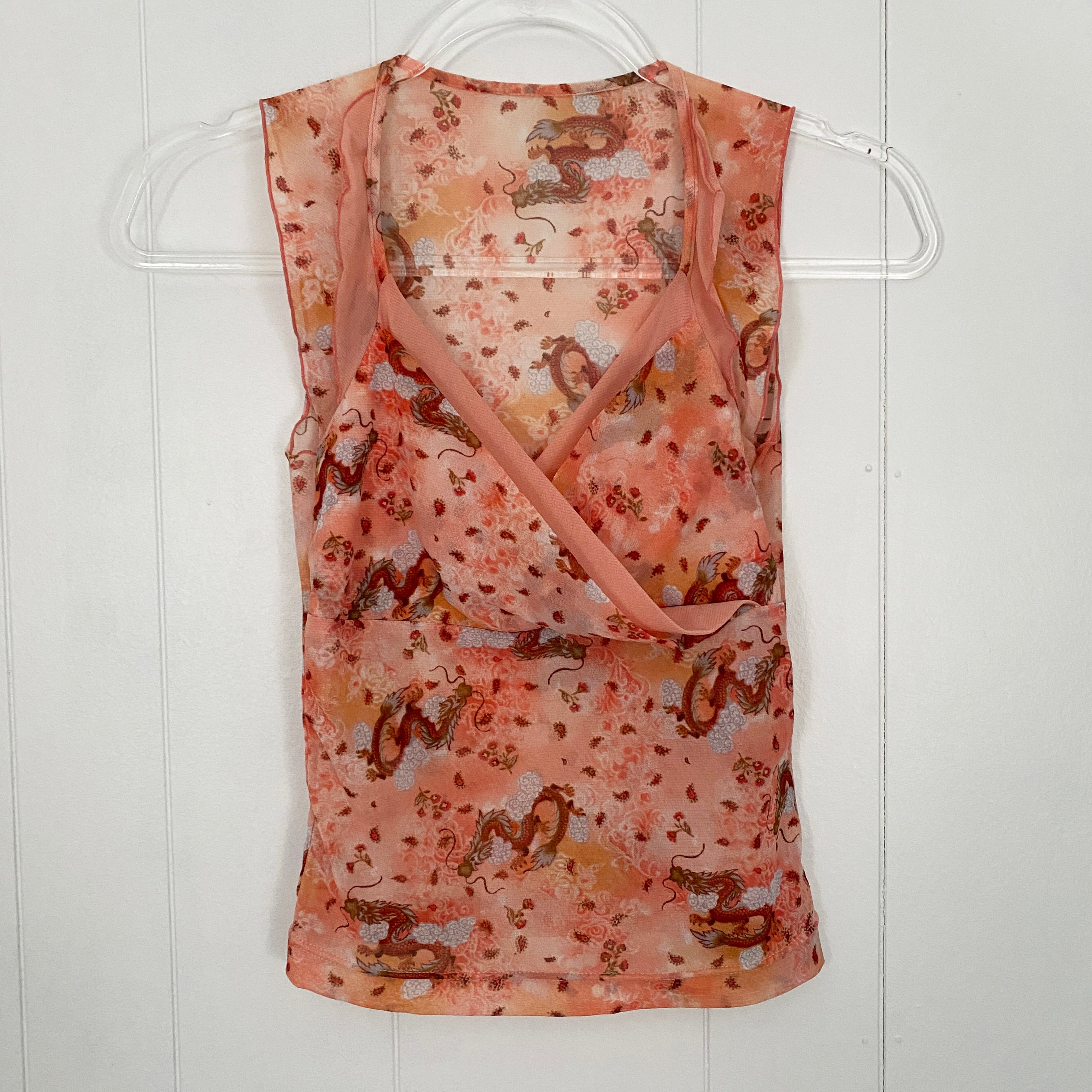 2000s Mesh Dreamy Dragon Print Top (XS)