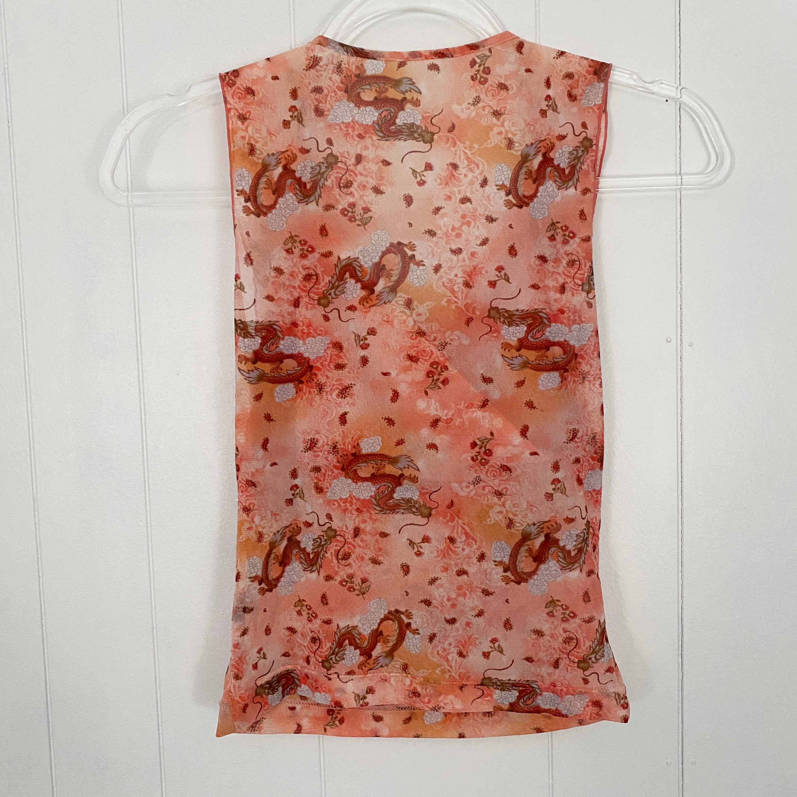 2000s Mesh Dreamy Dragon Print Top (XS)