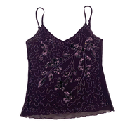 Vintage Purple Leaf Embellished Mesh Tank Top (S)