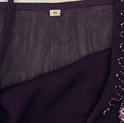 Vintage Purple Leaf Embellished Mesh Tank Top (S)