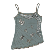 Vintage Blue Butterfly Embellished Tank Top (XS)