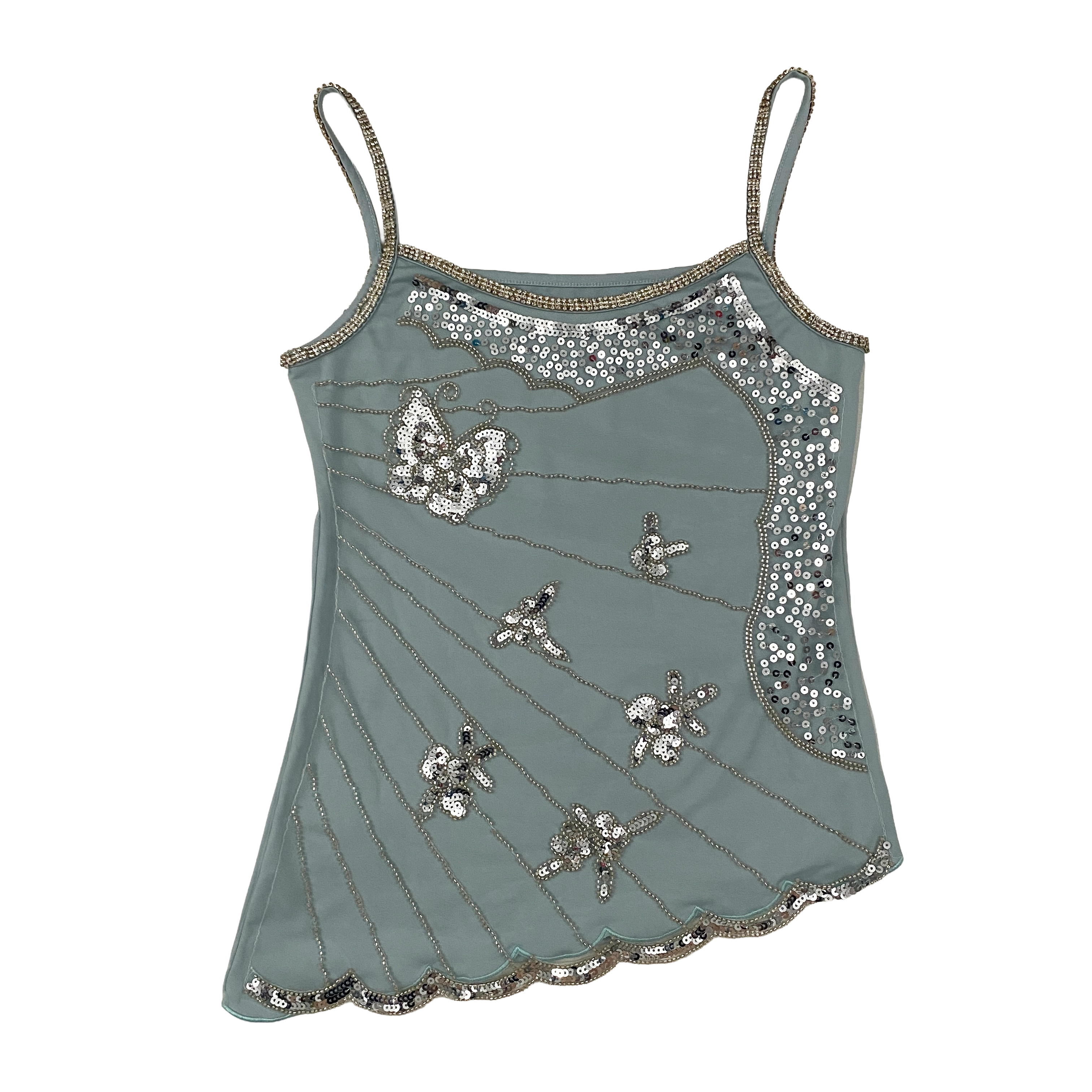 Vintage Blue Butterfly Embellished Tank Top (XS)