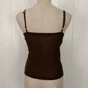 Vintage Brown Beaded Embellished Mesh Tank Top (S)