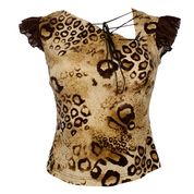 2000s Cheetah Print Lace-Up Top (S/M)