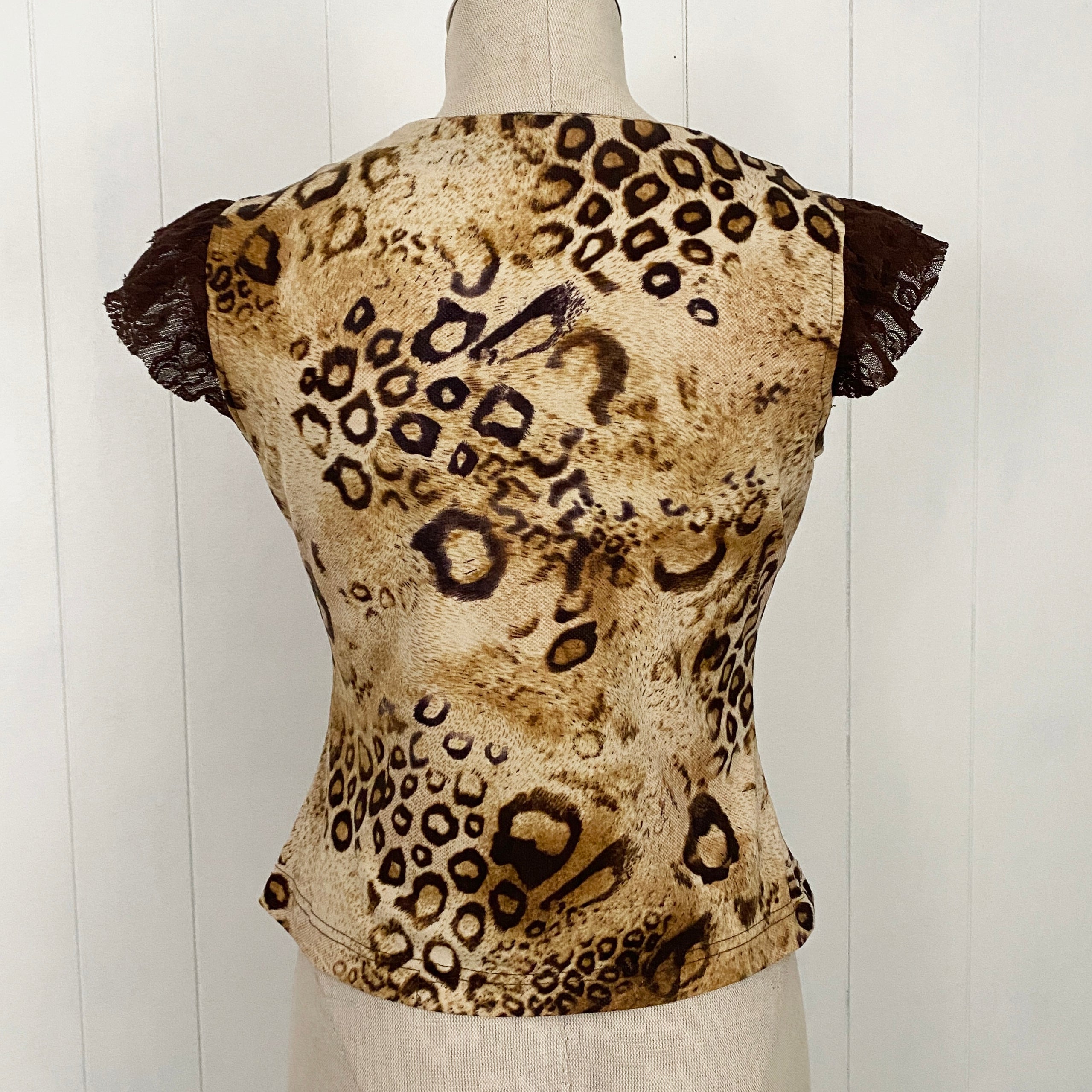 2000s Cheetah Print Lace-Up Top (S/M)