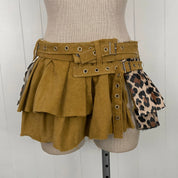 Reworked Corduroy Leopard Layered Mini Skirt (S)