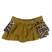 Reworked Corduroy Leopard Layered Mini Skirt (S)