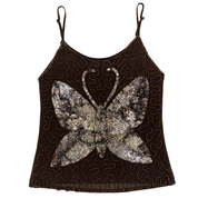 Vintage Brown Embellished Mesh Butterfly Tank Top (XS/S)