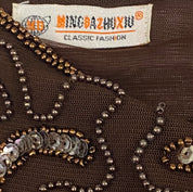 Vintage Brown Embellished Mesh Butterfly Tank Top (XS/S)
