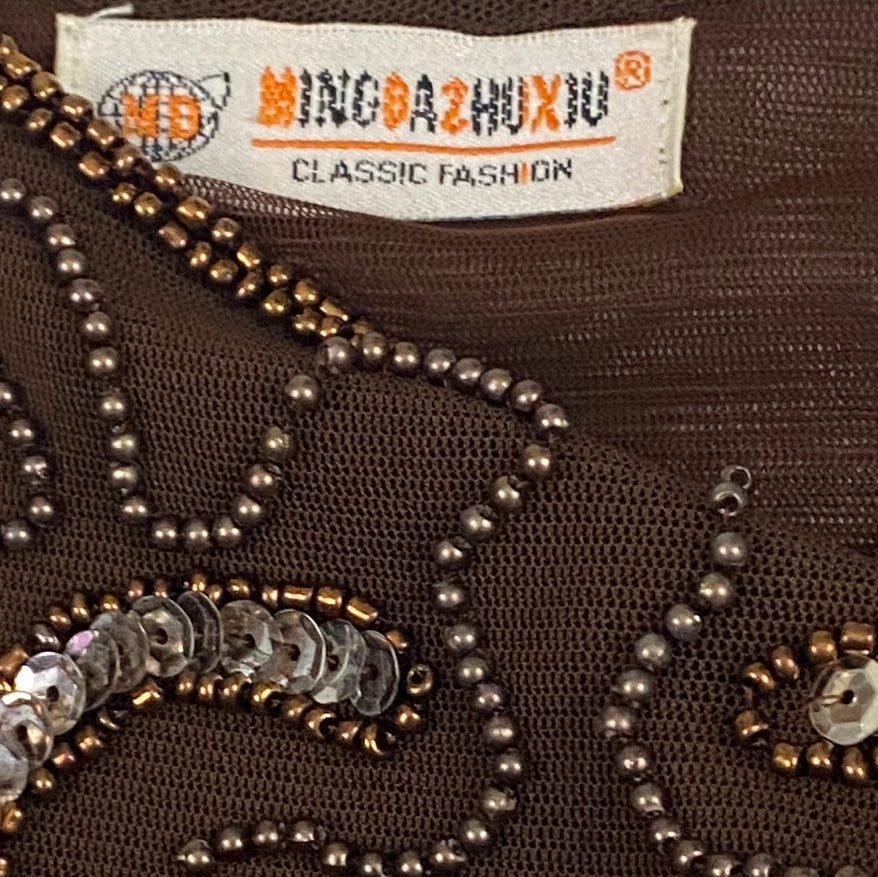Vintage Brown Embellished Mesh Butterfly Tank Top (XS/S)