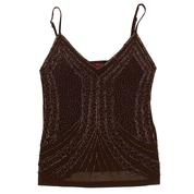 Vintage Brown Beaded Embellished Mesh Tank Top (S)