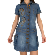 Embroidered Denim Mini Dress (S)