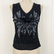 Vintage Navy Blue Embellished Mesh Tank Top (S/M)